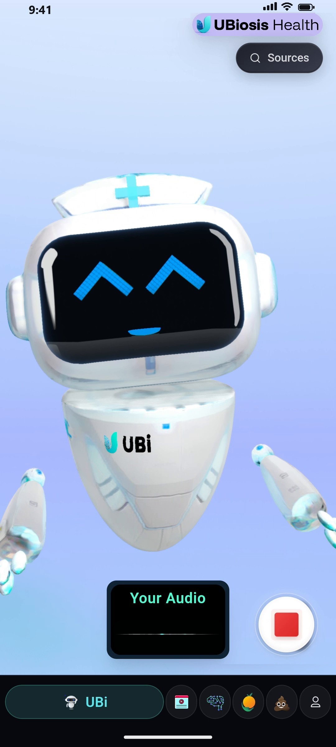 UBi's voice conversation screen in the real patient app